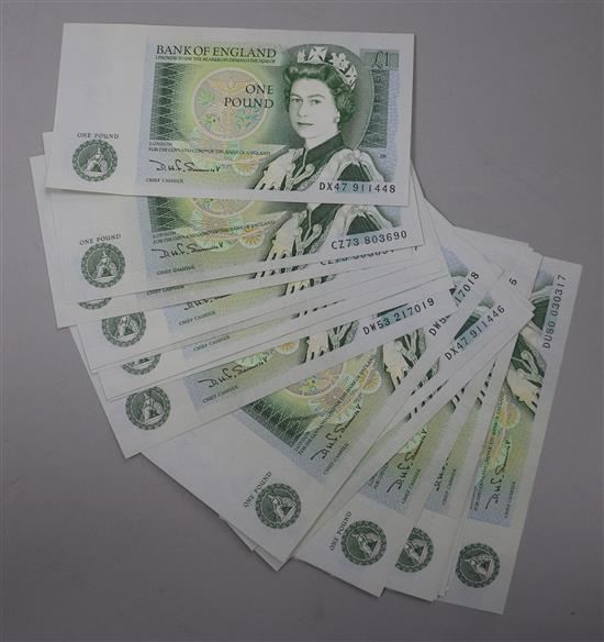 Twenty four Queen Elizabeth II one pound notes, UNC